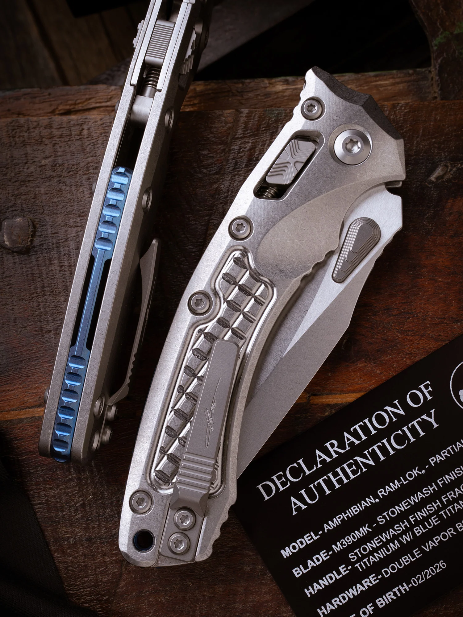 Amphibian® - RAM-LOK™ PARTIAL SERRATED MARFIONE SELECT STONEWASH FINISH STONEWASH FINISH FRAG PATTERN TITANIUM W/BLUE TITANIUM ACCENT DOUBLE VAPOR BLAST STAINLESS (137RL-11FRMS2) - Image 2