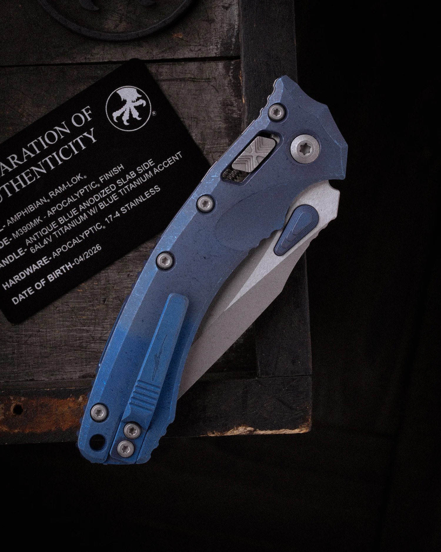 AMPHIBIAN® RAM-LOK™ MARFIONE SELECT APOCALYPTIC FINISH ANTIQUE BLUE ANODIZED SLAB SIDE TITANIUM W/BLUE TITANIUM ACCENT APOCALYPTIC FINISH STAINLESS (137RL-10APMS2) - Image 2