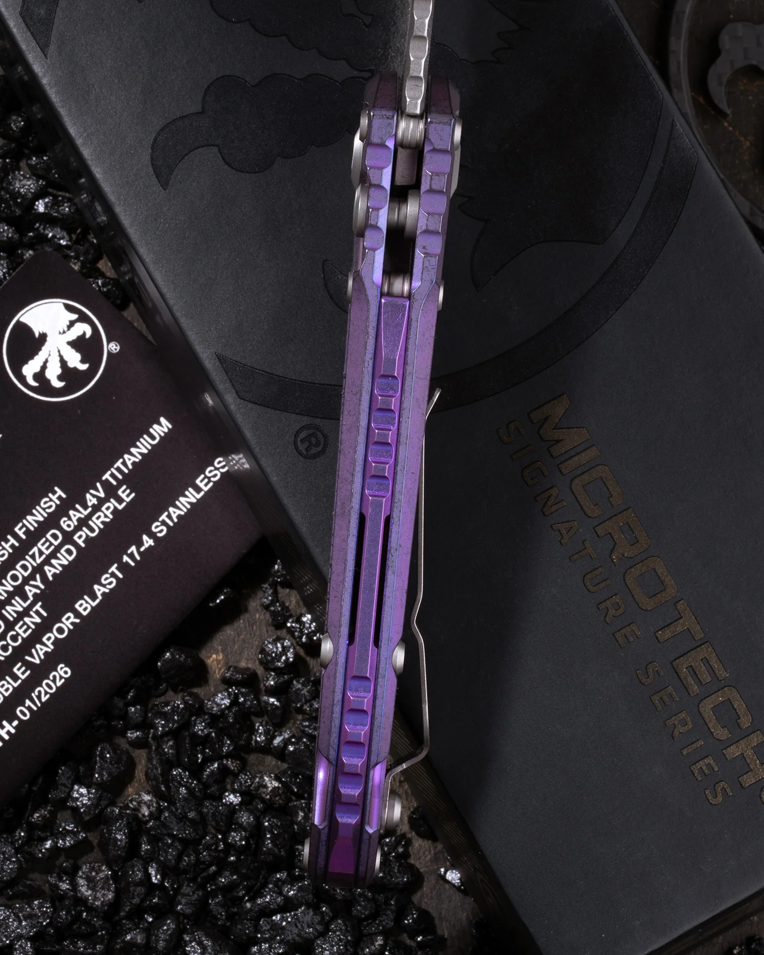 L.U.D.T CLIP POINT MARFIONE SELECT STONEWASH FINISH PURPLE HAZE ANODIZED TITANIUM W/ TEXTURED INLAY AND PURPLE TITANIUM ACCENT DOUBLE VAPOR BLAST STAINLESS - Image 3