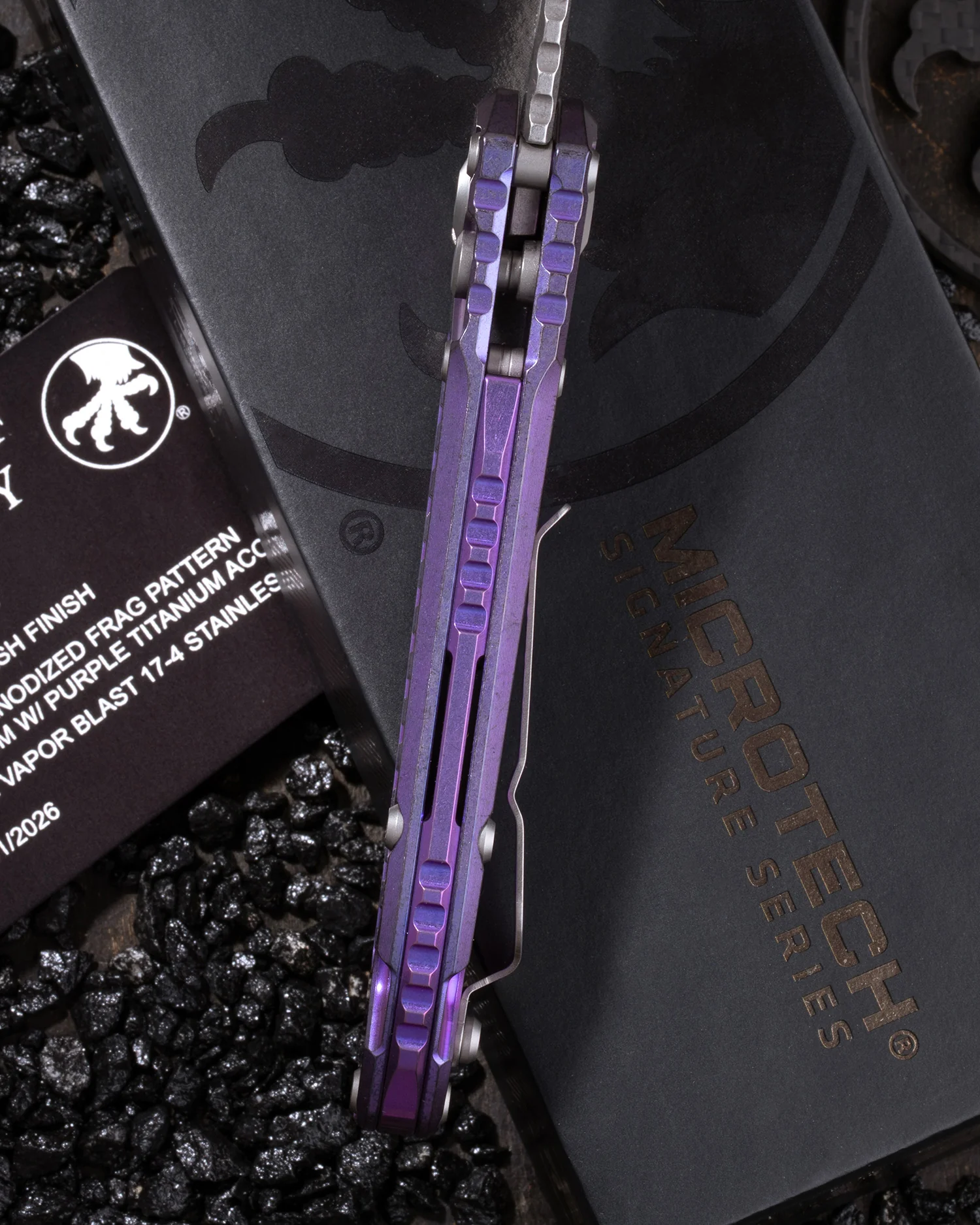 L.U.D.T – TANTO EDGE MARFIONE SELECT STONEWASH FINISH PURPLE HAZE ANODIZED FRAG PATTERN TITANIUM W/PURPLE TITANIUM ACCENT DOUBLE VAPOR BLAST STAINLESS - Image 3