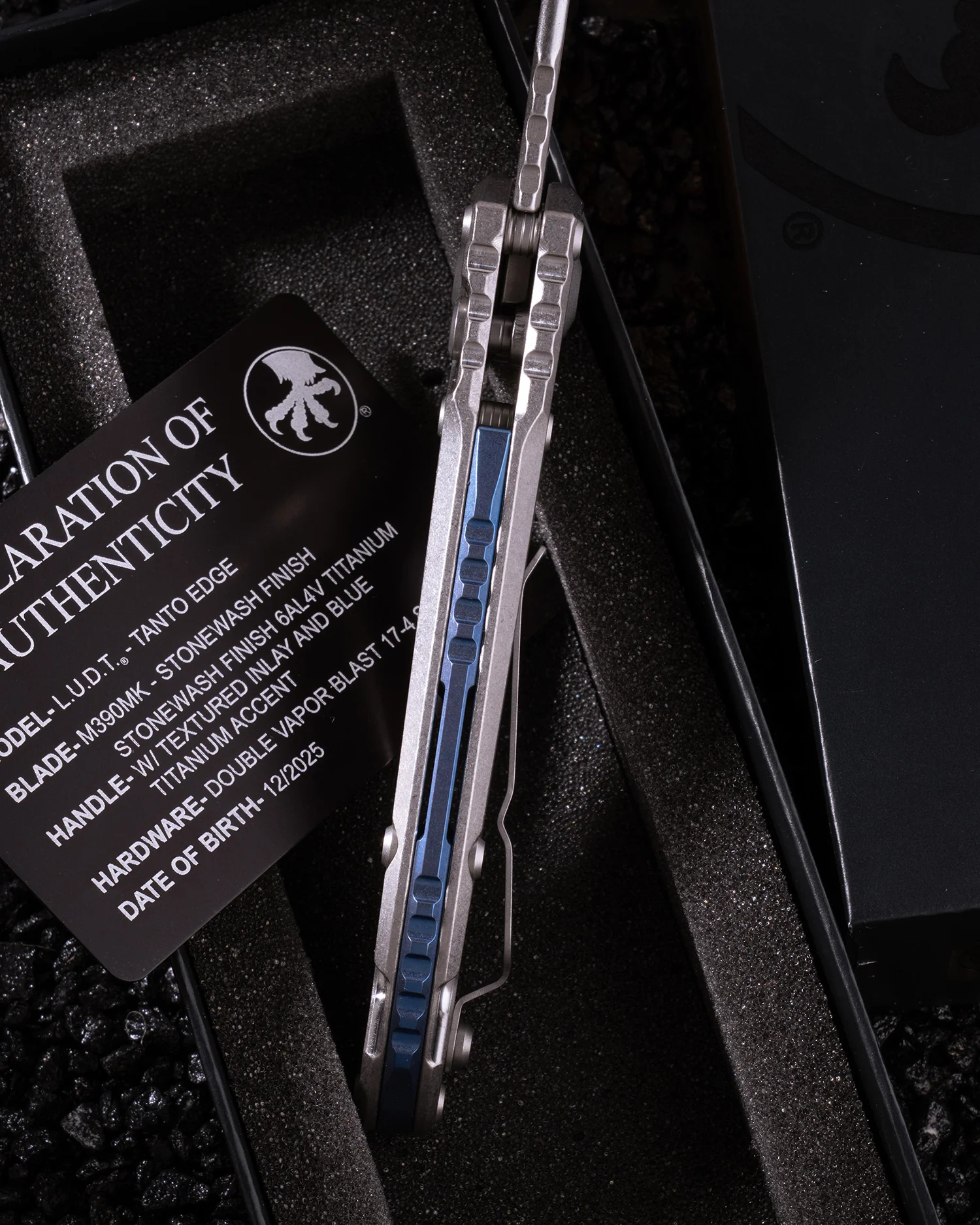 L.U.D.T TANTO EDGE MARFIONE SELECT STONEWASH FINISH STONEWASH FINISH TITANIUM W/ TEXTURED INLAY AND BLUE TITANIUM ACCENT DOUBLE VAPOR BLAST STAINLESS - Image 3