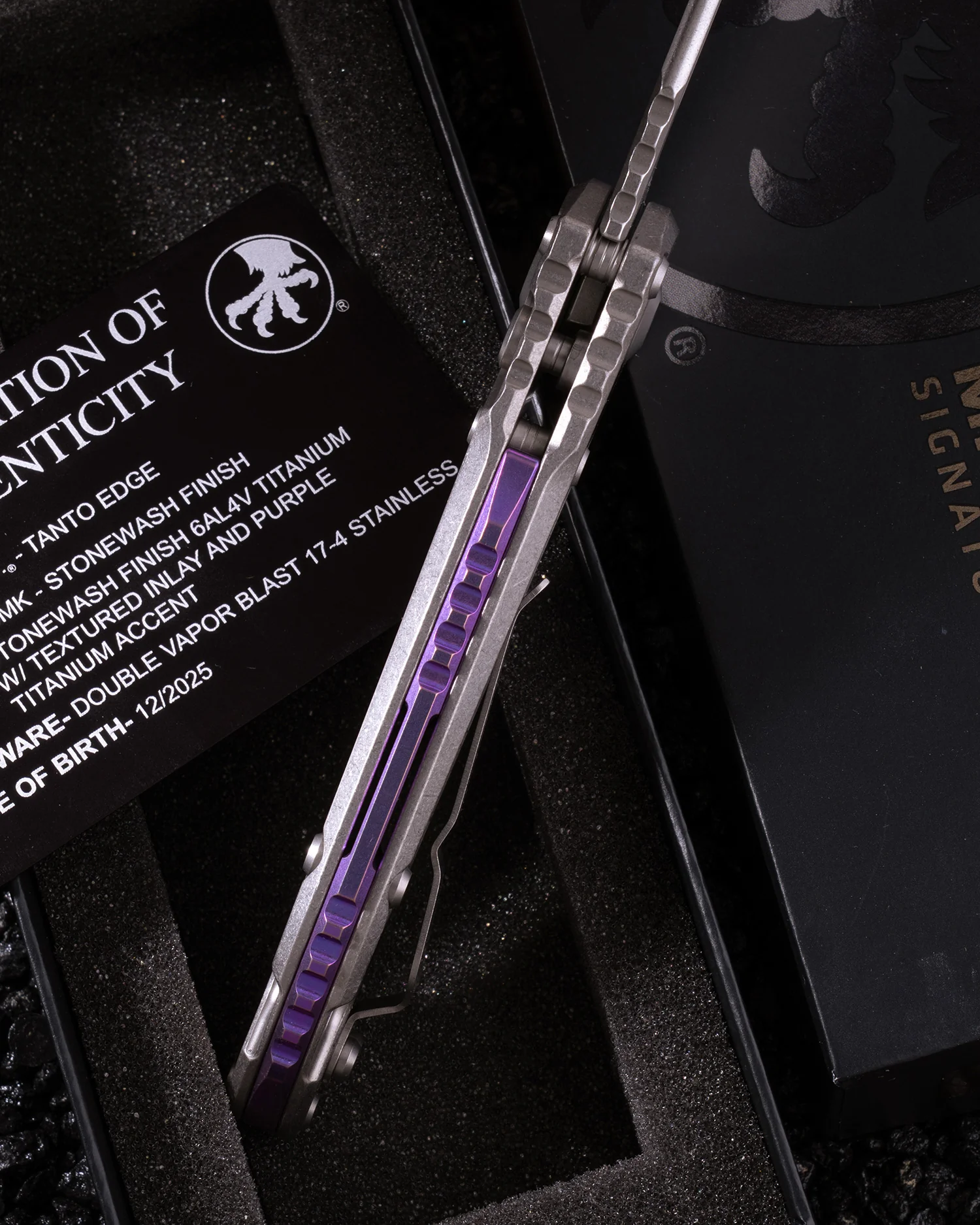 L.U.D.T TANTO EDGE MARFIONE SELECT STONEWASH FINISH STONEWASH FINSIH TITANIUM W/ TEXTURED INLAY AND PURPLE TITANIUM ACCENT DOUBLE VAPOR BLAST STAINLESS - Image 3