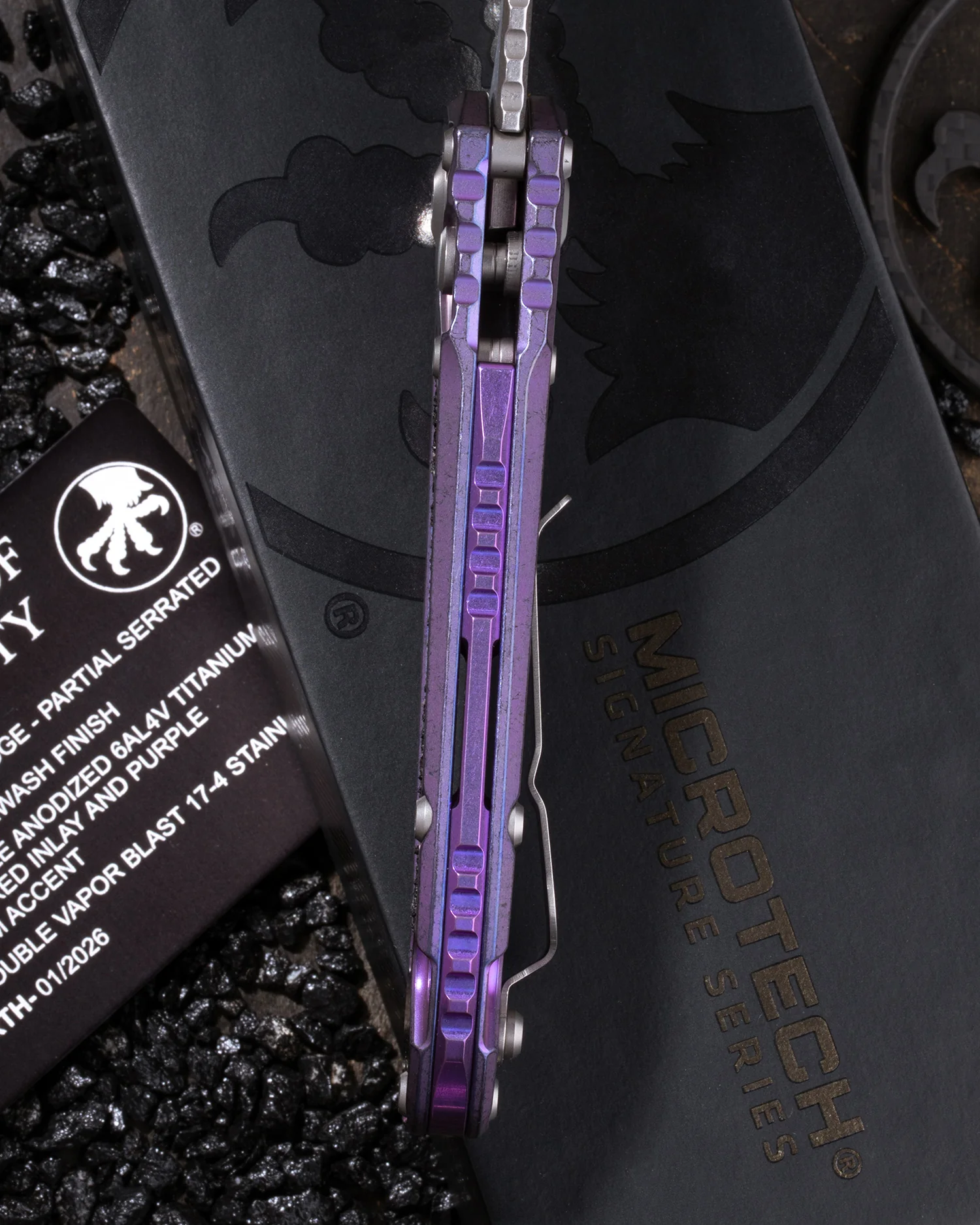L.U.D.T. – TANTO EDGE PARTIAL SERRATED MARFIONE SELECT STONEWASH FINISH PURPLE HAZE ANODIZED TITANIUM W/TEXTURED INLAY AND PURPLE TITANIUM ACCENT DOUBLE VAPOR BLAST STAINLESS - Image 3