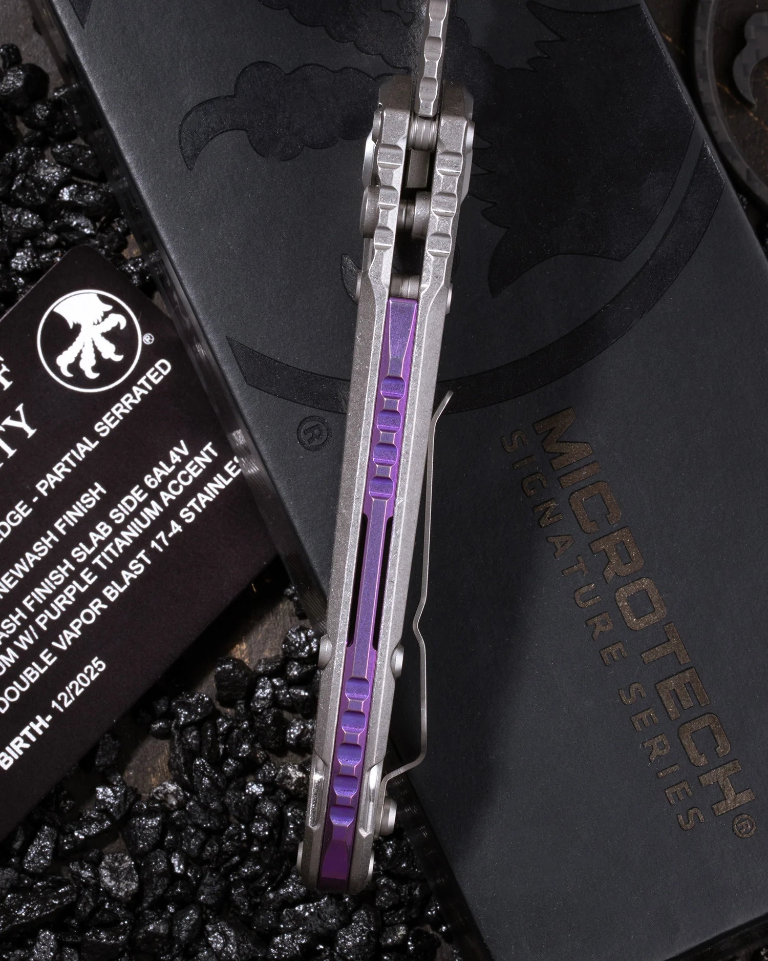 L.U.D.T. – TANTO EDGE PARTIAL SERRATED MARFIONE SELECT STONEWASH FINISH STONEWASH FINISH SLAB SIDE TITANIUM W/ PURPLE TITANIUM ACCENT DOUBLE VAPOR BLAST STAINLESS - Image 3