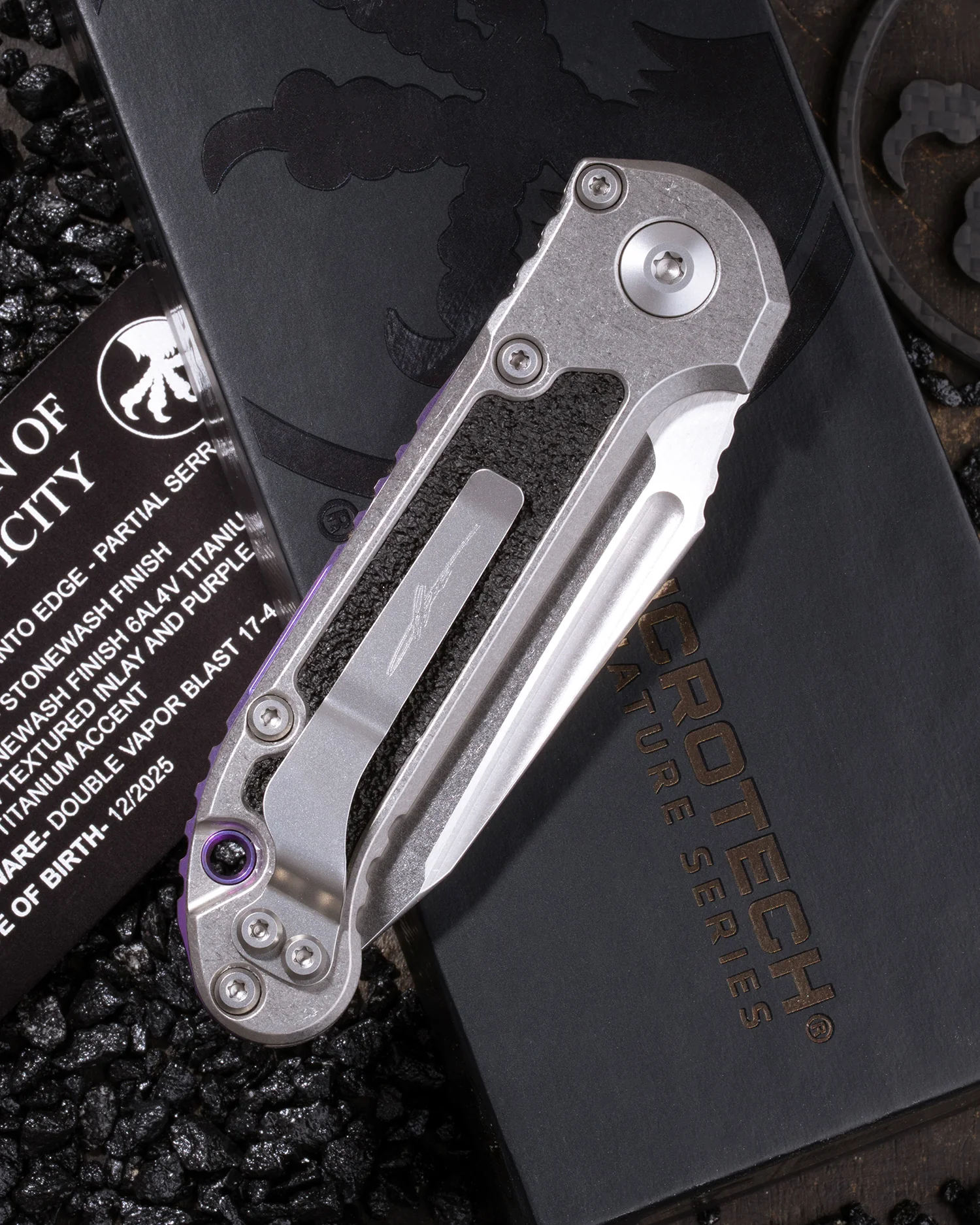 L.U.D.T. – TANTO EDGE PARTIAL SERRATED MARFIONE SELECT STONEWASH FINISH STONEWASH FINISH TITANIUM W/ TEXTURED INLAY AND PURPLE TITANIUM ACCENT DOUBLE VAPOR BLAST STAINLESS - Image 2