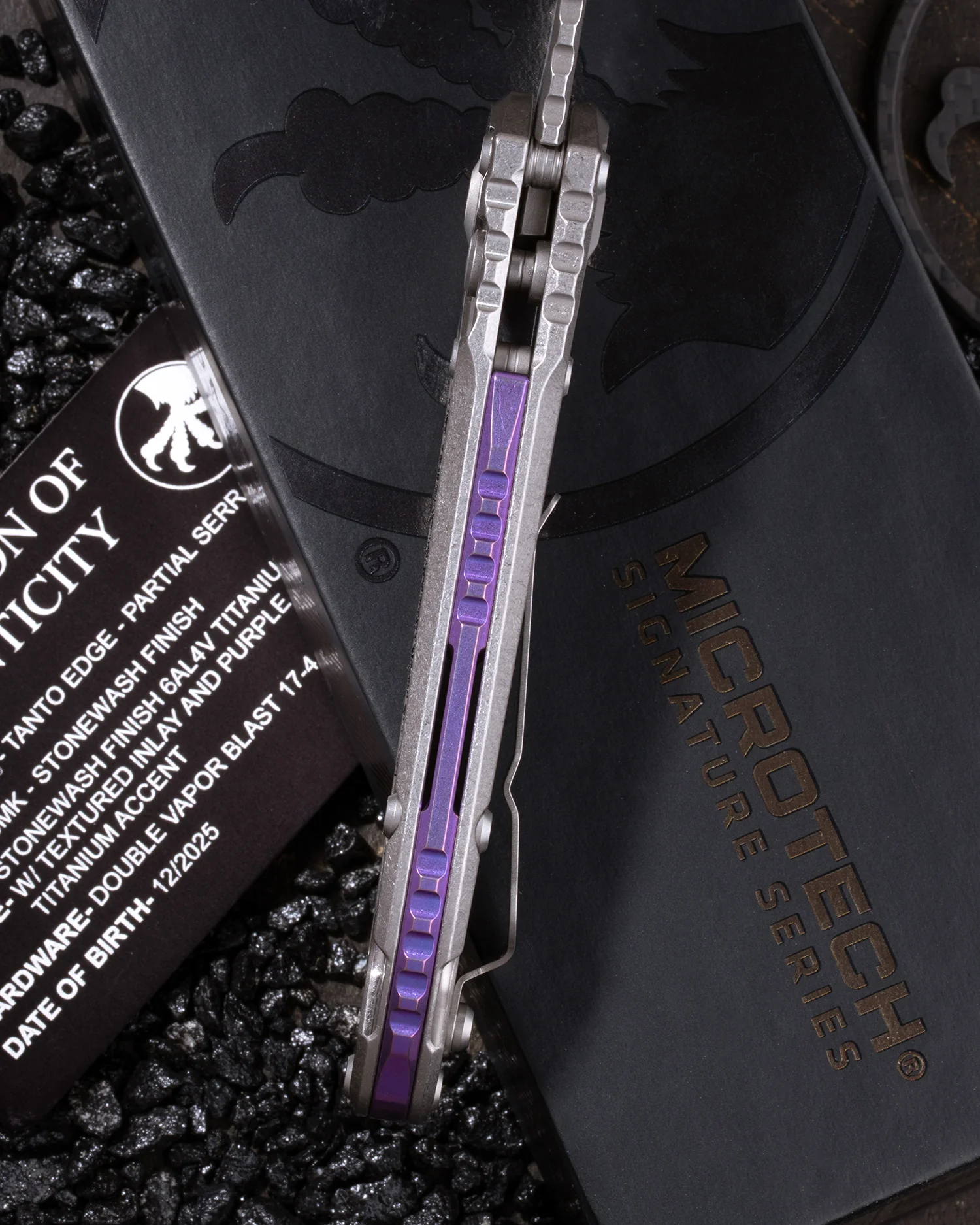 L.U.D.T. – TANTO EDGE PARTIAL SERRATED MARFIONE SELECT STONEWASH FINISH STONEWASH FINISH TITANIUM W/ TEXTURED INLAY AND PURPLE TITANIUM ACCENT DOUBLE VAPOR BLAST STAINLESS - Image 3