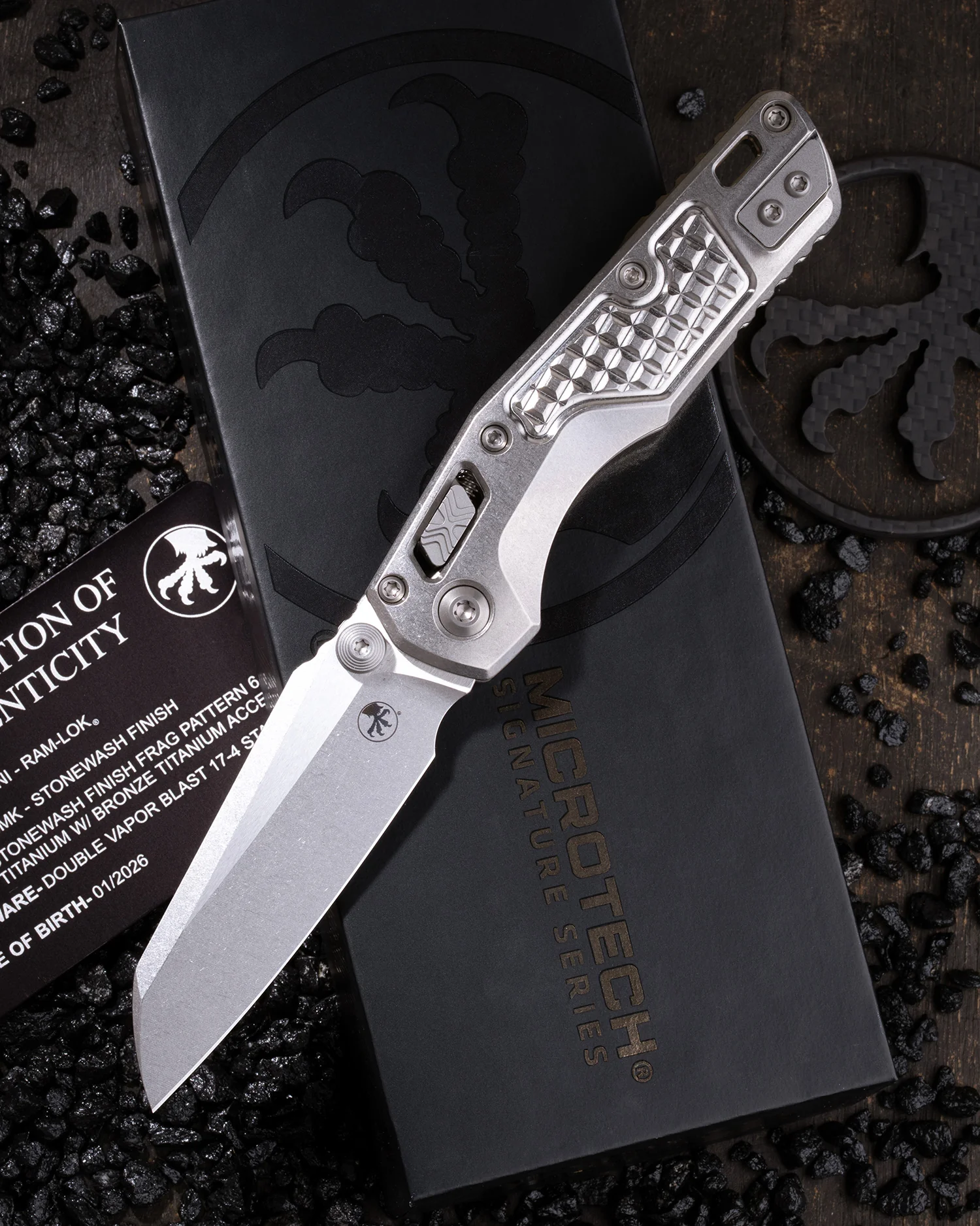 MSI – RAM-LOK MARFIONE SELECT STONEWASH FINISH STONEWASH FINISH FRAG PATTERN TITANIUM W/BRONZE TITANIUM ACCENT DOUBLE VAPOR BLAST STAINLESS