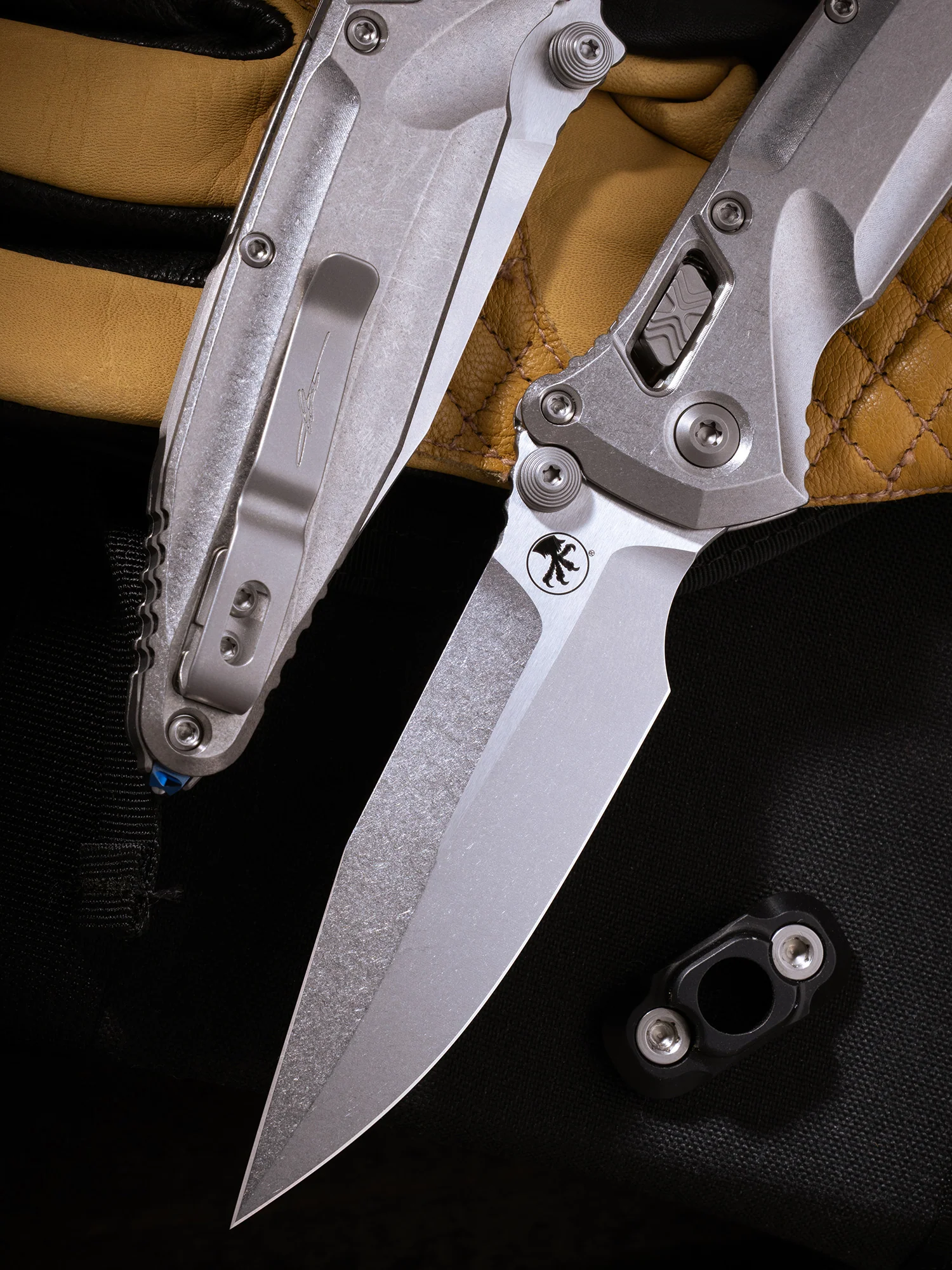 Socom® Delta RAM-LOK™ – Spear Point Marfione Select Stonewash Finish Titanium W/ Blue titanium Accent Double Vapor Blast - Image 2