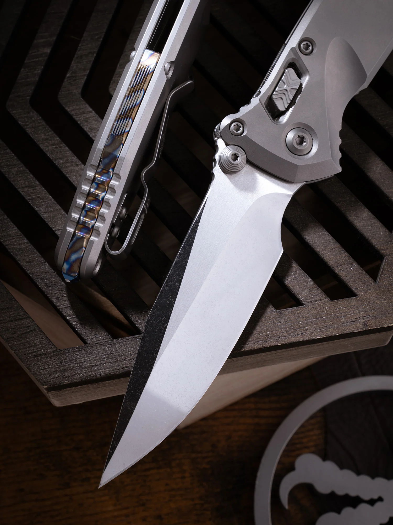 Socom® RAM-LOK™ – Clip Point Cracked Ice Finish Double Vapor Blast Slab Side Titanium w/ Flamed Ti Accent Double Vapor Blast Stainless Prototype - Image 3