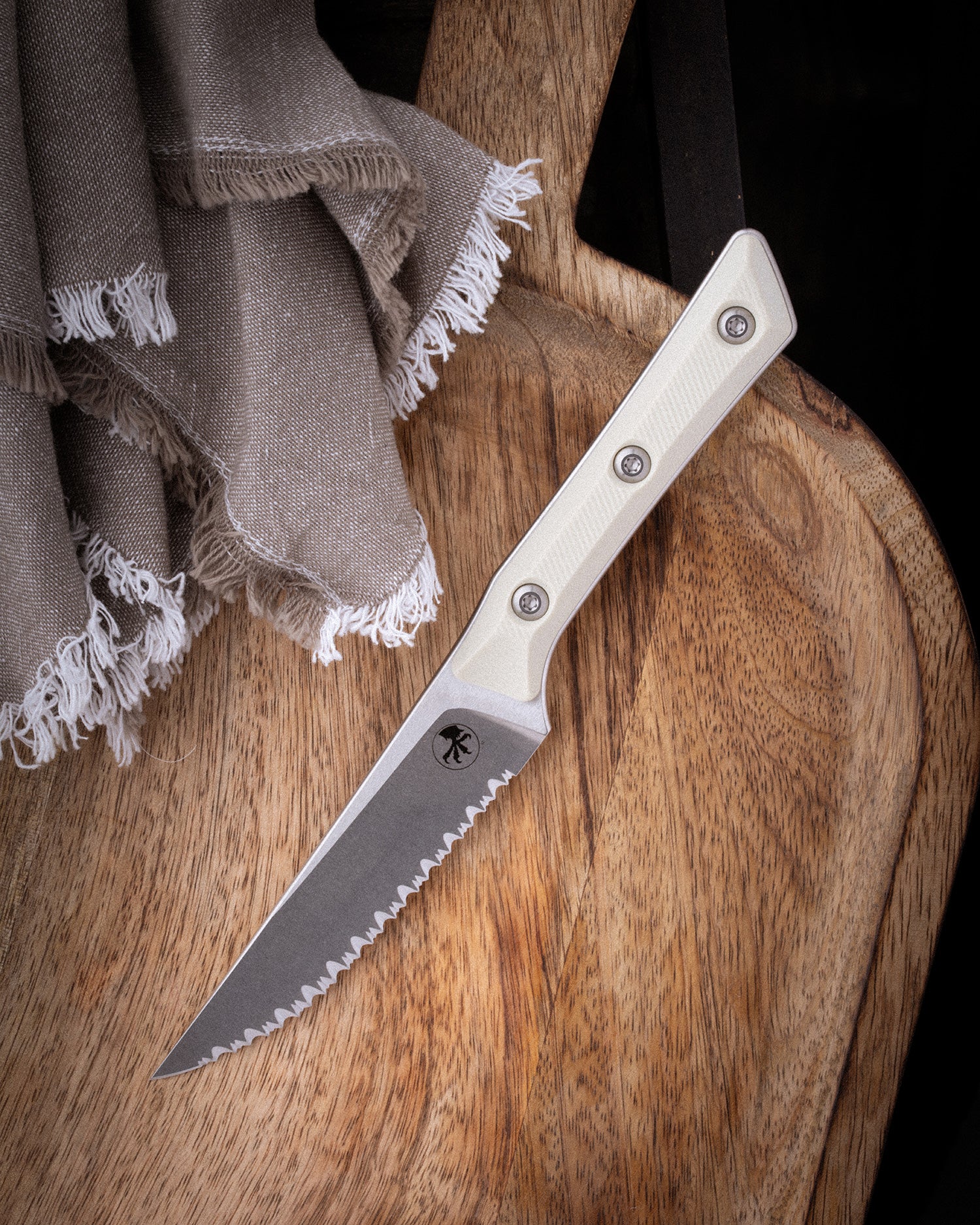 Steak Knife Set (4) Stonewash Full Serrate Ivory G-10 (3600-12SETIV)