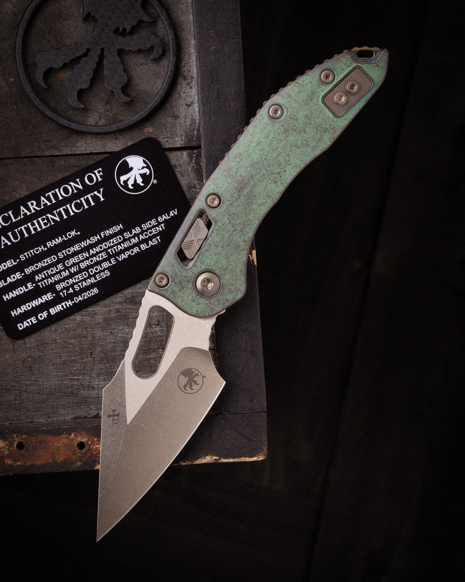 Stitch RAM-LOK™ Marfione Select Bronzed Stonewash Finish Antique Green Anodized Slab Titanium W/Bronze Titanium Accent Double Vapor Blast Stainless (169RL-13MS1)
